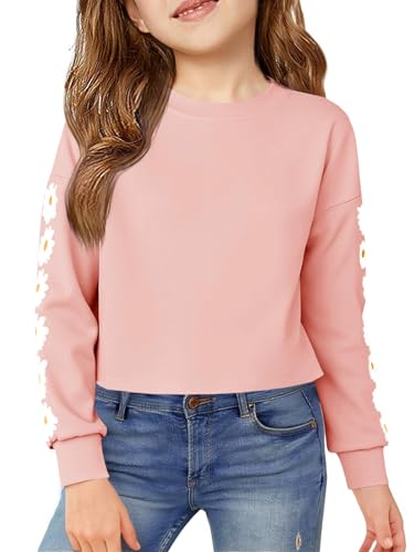 Imily Bela Mädchen Sweatshirts Daisy Printed Langarmshirt Cute Kinder Pullover Crop Tops Casual Kleidung(Rosa, 11-12 Jahre) von Imily Bela