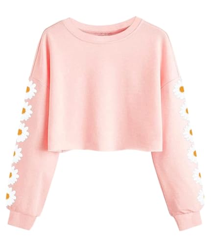 Imily Bela Mädchen Sweatshirts Daisy Printed Langarmshirt Cute Kinder Pullover Crop Tops Casual Kleidung(Rosa, 5-6 Jahre) von Imily Bela