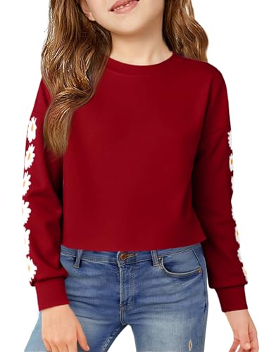 Imily Bela Mädchen Sweatshirts Daisy Printed Langarmshirt Cute Kinder Pullover Crop Tops Casual Kleidung(Rot, 9-10 Jahre) von Imily Bela