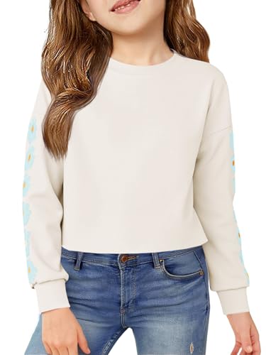 Imily Bela Mädchen Sweatshirts Daisy Printed Langarmshirt Cute Kinder Pullover Crop Tops Casual Kleidung(Weiß, 9-10 Jahre) von Imily Bela
