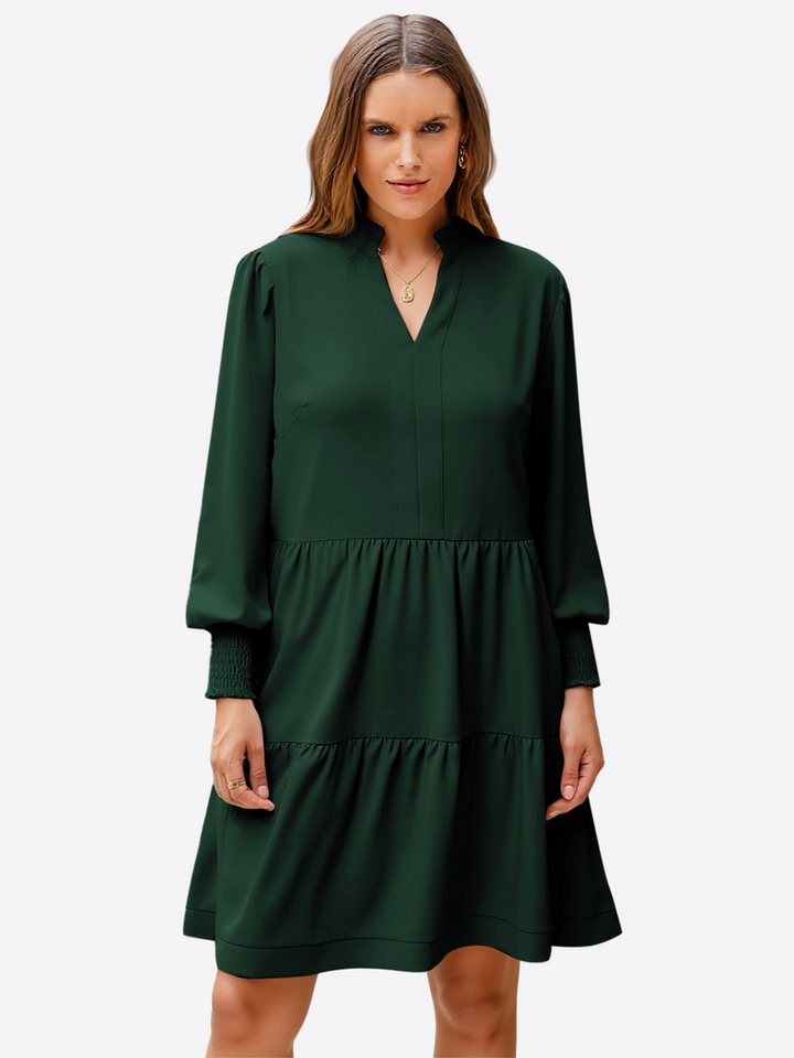 Imily Bela Minikleid Damen Langarm Lockerer Kleid mit V-Ausschnitt (Packung, 1-tlg., 1per-pack) in Unifarbe von Imily Bela