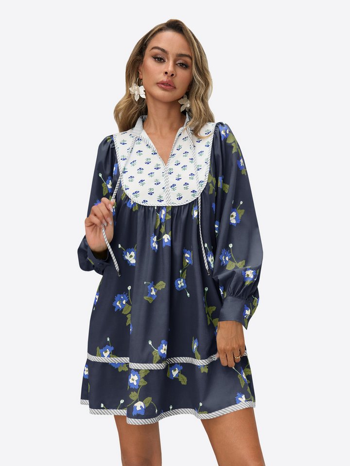 Imily Bela Minikleid Damen Patchwork Print Kleid (Packung, 1-tlg., 1per-Pack) mit V-Ausschnitt von Imily Bela