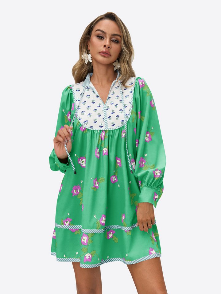 Imily Bela Minikleid Damen Patchwork Print Kleid (Packung, 1-tlg., 1per-Pack) mit V-Ausschnitt von Imily Bela