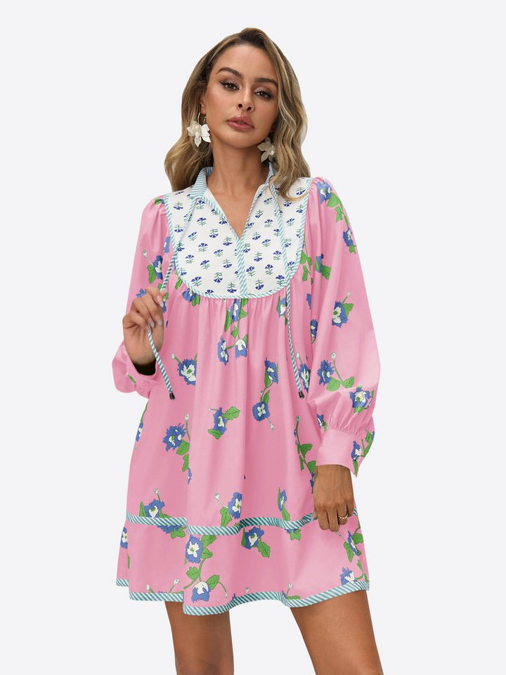 Imily Bela Minikleid Damen Patchwork Print Kleid (Packung, 1-tlg., 1per-Pack) mit V-Ausschnitt von Imily Bela