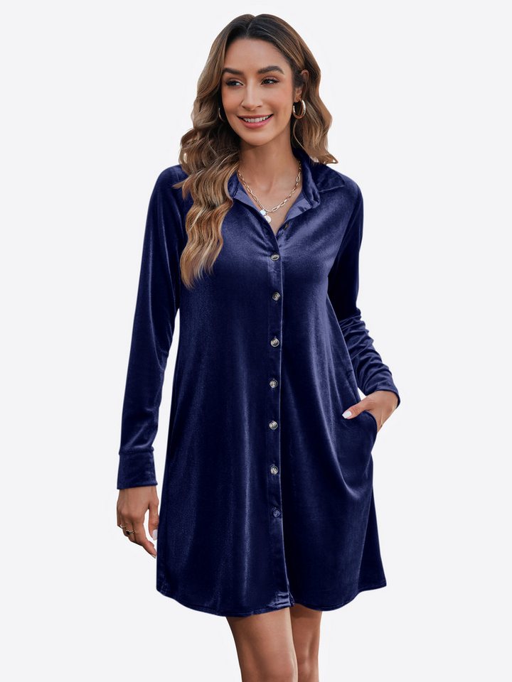 Imily Bela Minikleid Damen Samtkleid mit Knöpfen (Packung, 1-tlg., 1per-pack) Reverskragen von Imily Bela