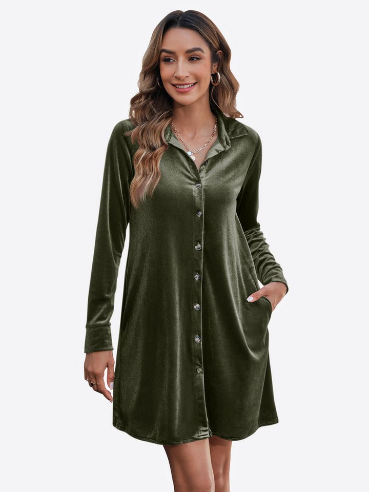 Imily Bela Minikleid Damen Samtkleid mit Knöpfen (Packung, 1-tlg., 1per-pack) Reverskragen von Imily Bela