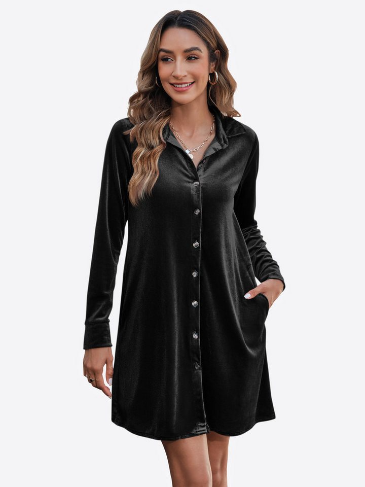 Imily Bela Minikleid Damen Samtkleid mit Knöpfen (Packung, 1-tlg., 1per-pack) Reverskragen von Imily Bela