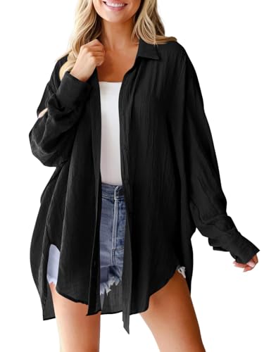 Imily Bela Bluse Damen Langarm Elegant Leicht Oversize Tuniken Einfarbig Lässiges Hemd Oberteile von Imily Bela