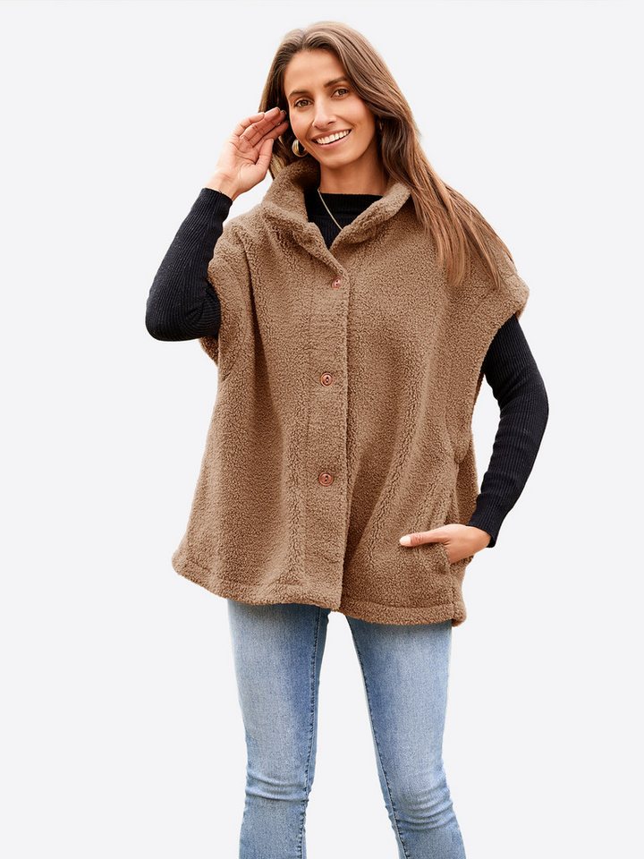 Imily Bela Plüschweste Damen Sherpa-Weste mit Knopfleiste (Packung, 1-tlg., 1per-Pack) Einschubtaschen von Imily Bela