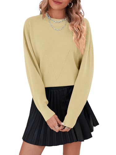 Imily Bela Pullover Damen Herbst Rundhals Pulli Elegant Oversize Einfarbig Oberteile Fledermaus Strickpullover Langarm Sweater Winter(Khaki，S) von Imily Bela