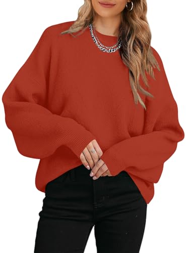 Imily Bela Pullover Damen Herbst Rundhals Pulli Elegant Oversize Einfarbig Oberteile Fledermaus Strickpullover Langarm Sweater Winter(Rotweint，XL) von Imily Bela