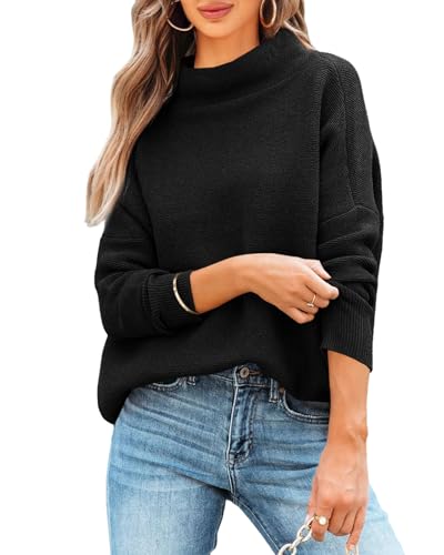 Imily Bela Pullover Damen Rollkragen Gerippt Langarm Strickpullover Elegant Herbst Winter Gestrickt Oberteile Stretch Lose(Schwarz,S) von Imily Bela