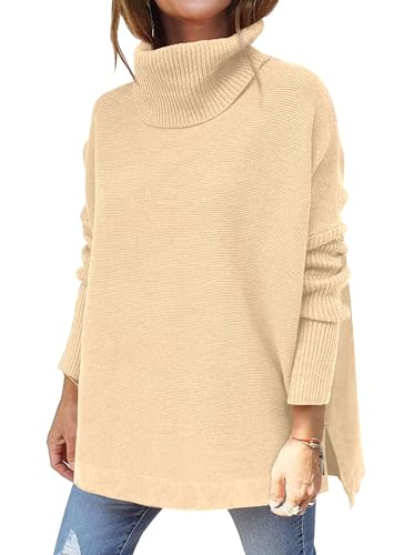 Imily Bela Pullover für Damen Rollkragenpullover Oversize Winter Elegant Baumwolle Herbst Strickpullover Beige XXL von Imily Bela