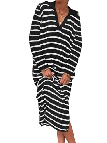 Imily Bela Pulloverkleid Damen Langarm Gestreiftes Strickkleid Elegant Sexy Schlitz V-Ausschnitt Pullikleid Winterkleid Sweater Pulli lockeres Grob Gestrickt Minikleid Herbst Freizeitkleid Imily Bela Pulloverkleid Damen Langarm Gestreiftes Strickkleid Elegant Sexy Schlitz V-Ausschnitt Pullikleid Winterkleid Sweater Pulli lockeres Grob Gestrickt Minikleid Herbst Freizeitkleid von Imily Bela