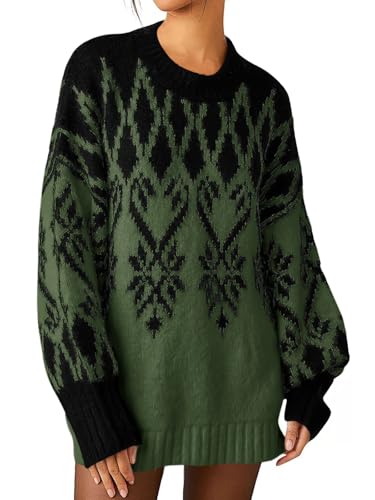 Imily Bela Pulloverkleid Damen Pullover Langarm Rundhals Herbst-Winter Elegant Slim Fit Wärme Winterkleid Fashion Strickkleider Casual Midikleid(Armeegrün,S) von Imily Bela
