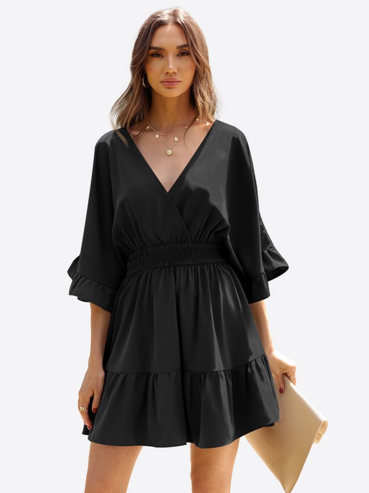 Imily Bela Sommerkleid Damen Locker Sitzendes Hoch Tailliertes Minikleid (Packung, 1-tlg., 1 Per-pack) Rüschenrand von Imily Bela