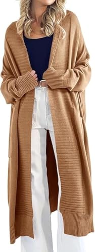 Imily Bela Strickjacke Damen Langarm Elegante, locker, lässig, V Neck, Open Front,Leicht Herbst Chunky Knit Oversized Warm Lang Pullover für Frauen mit Taschen Winter Strickcardigan (Kamel,M) von Imily Bela