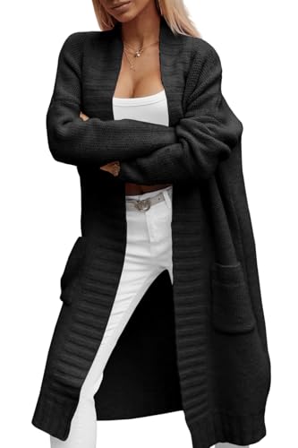 Imily Bela Strickjacke Damen mit Taschen lang Grobstrick Cardigan Herbst Strickcardigan Winter Pullover（Schwarz，XXL von Imily Bela