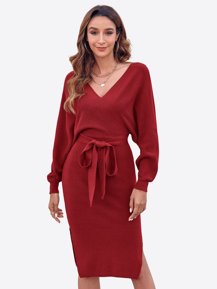 Imily Bela Strickkleid Damen Bodycon-Kleid mit offenem Rücken (Packung, 1-tlg., 1per-Pack) V-Ausschnitt von Imily Bela