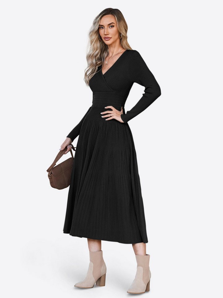 Imily Bela Strickkleid Damen Langarm Midi Pullover Kleid Wrap V-Ausschnitt (Packung, 1-tlg., 1per-Pack) Faltenrock von Imily Bela