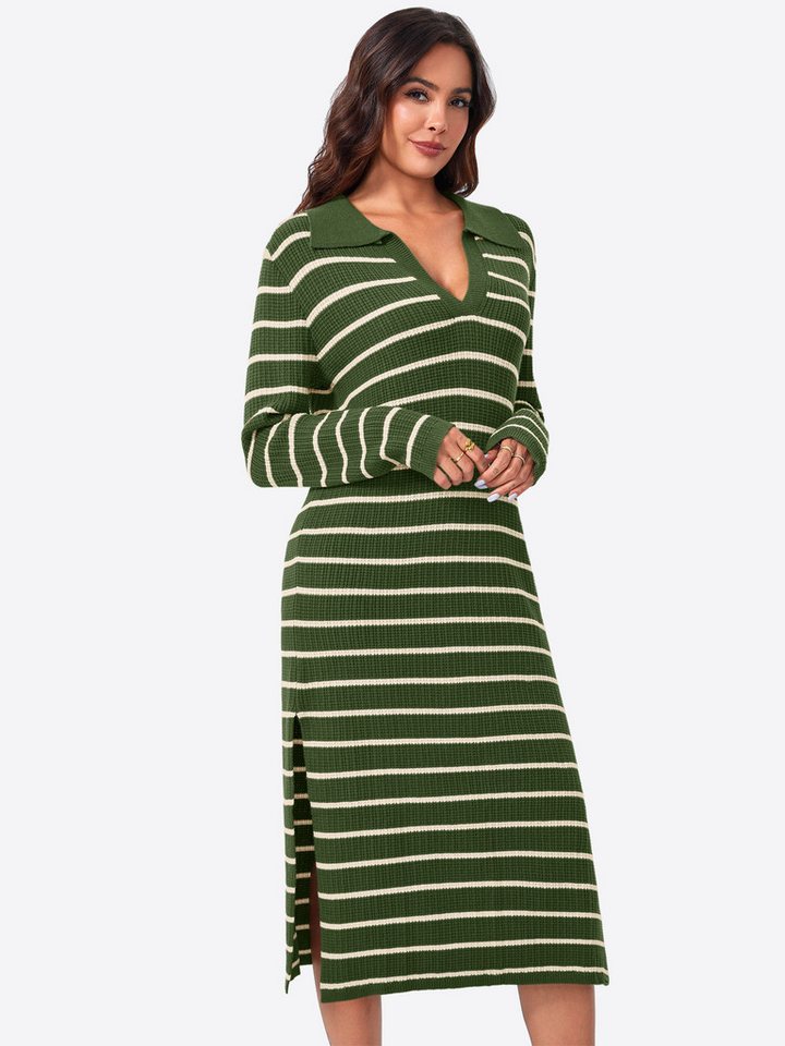 Imily Bela Strickkleid gestreifter, Damen langer Strickpullover (Packung, 1-tlg., 1per-Pack) Reverskragen,Rippstrick von Imily Bela