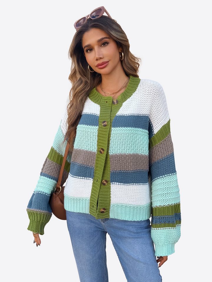 Imily Bela Strickpullover Damen Gestreifte Strickjacke Pullover (Packung, 1-tlg., 1per-Pack) mit Knöpfen von Imily Bela