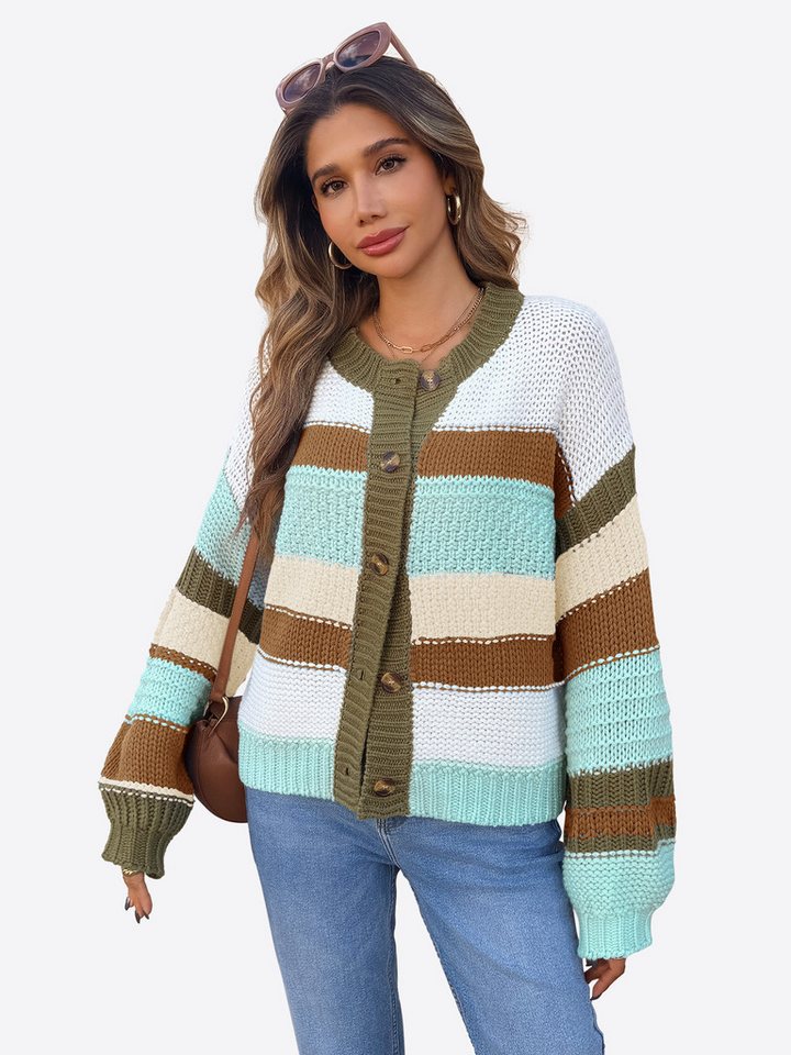 Imily Bela Strickpullover Damen Gestreifte Strickjacke Pullover (Packung, 1-tlg., 1per-Pack) mit Knöpfen von Imily Bela