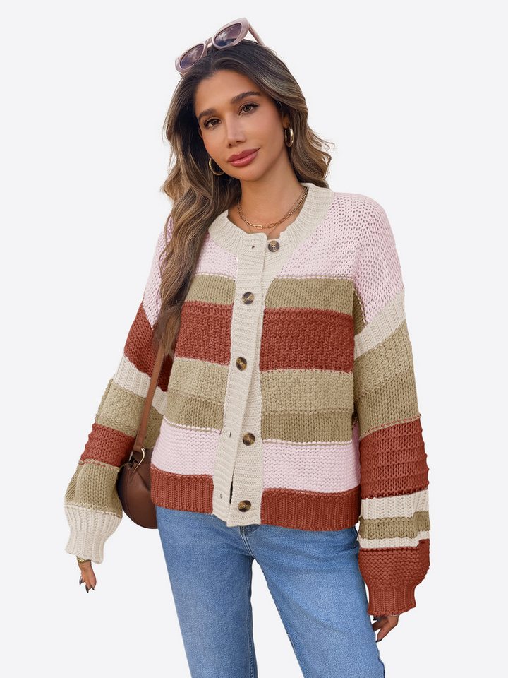 Imily Bela Strickpullover Damen Gestreifte Strickjacke Pullover (Packung, 1-tlg., 1per-Pack) mit Knöpfen von Imily Bela