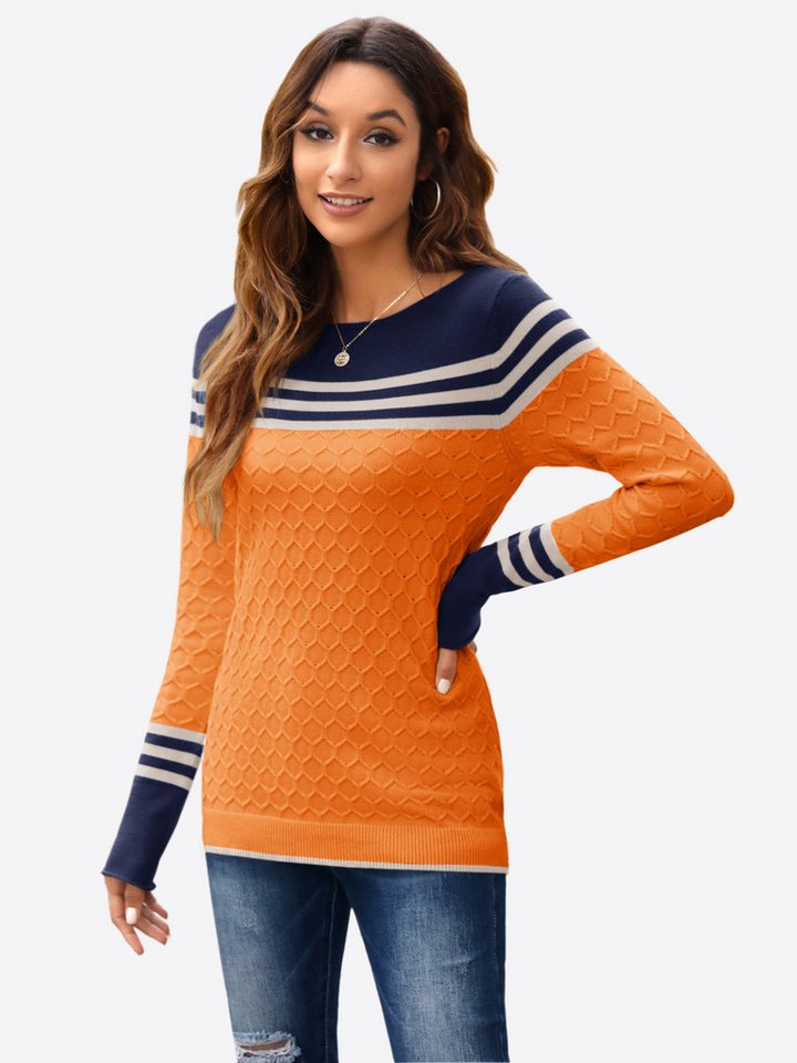 Imily Bela Sweater Damen Gestreifter Colorblock Pullover mit Rundhalsausschnitt (Packung, 1-tlg., 1per-Pack) mit Rundhalsausschnitt,Gestreifter Strick von Imily Bela