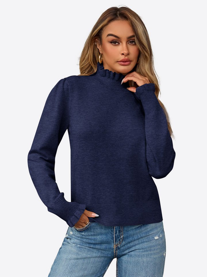 Imily Bela Sweater Damen Lässige Pullover mit Rüschen Besatzung (Packung, 1-tlg., 1per-Pack) hochschließender Kragen von Imily Bela