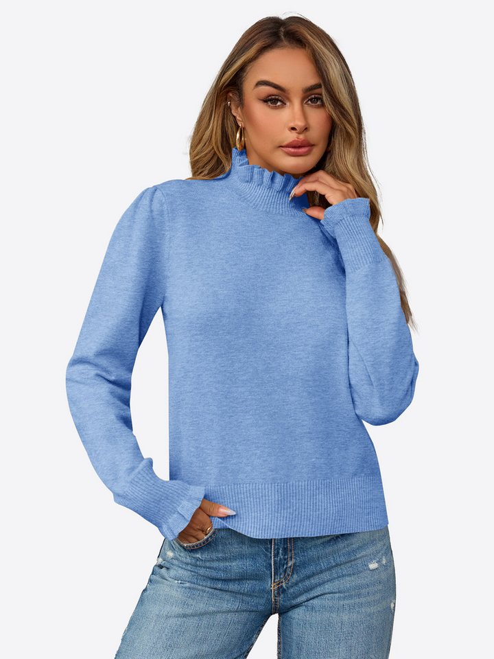Imily Bela Sweater Damen Lässige Pullover mit Rüschen Besatzung (Packung, 1-tlg., 1per-Pack) hochschließender Kragen von Imily Bela