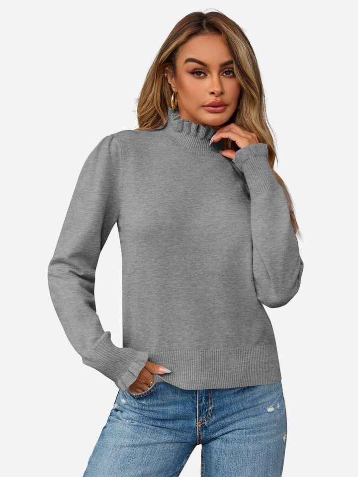 Imily Bela Sweater Damen Lässige Pullover mit Rüschen Besatzung (Packung, 1-tlg., 1per-Pack) hochschließender Kragen von Imily Bela