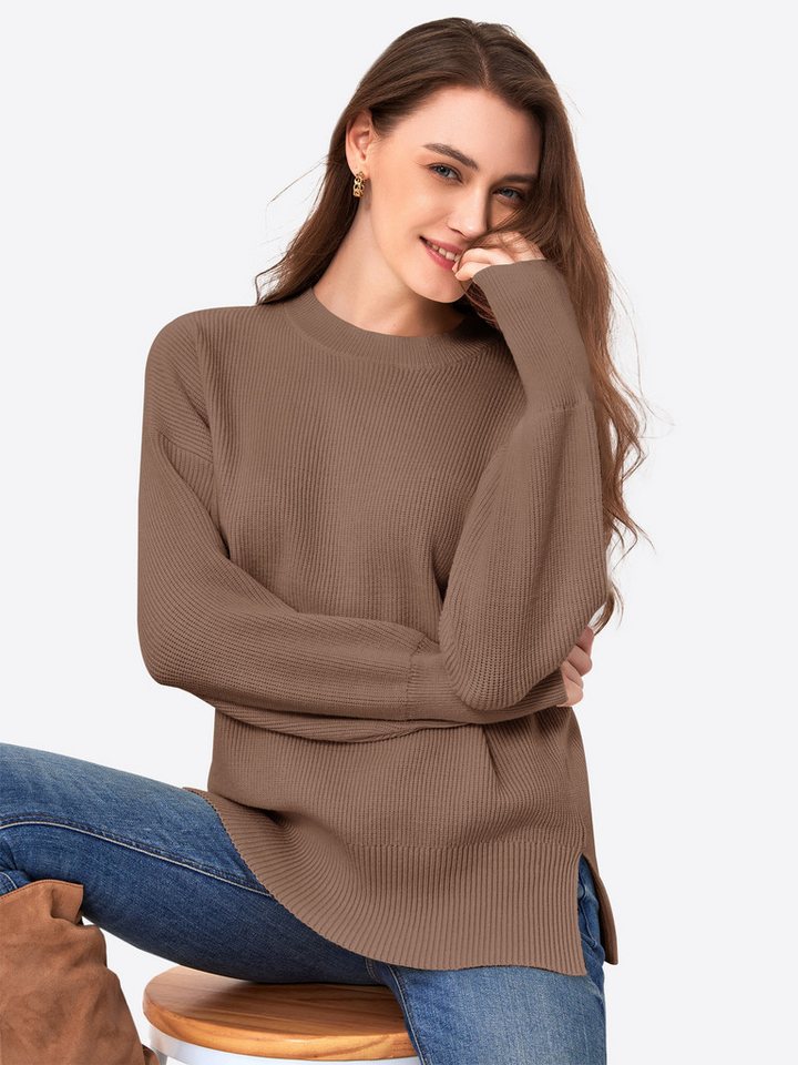 Imily Bela Sweater Damen Oversize-Pullover aus Rippstrick (Packung, 1-tlg., 1per-Pack) Rundhals,Seitenschlitze von Imily Bela