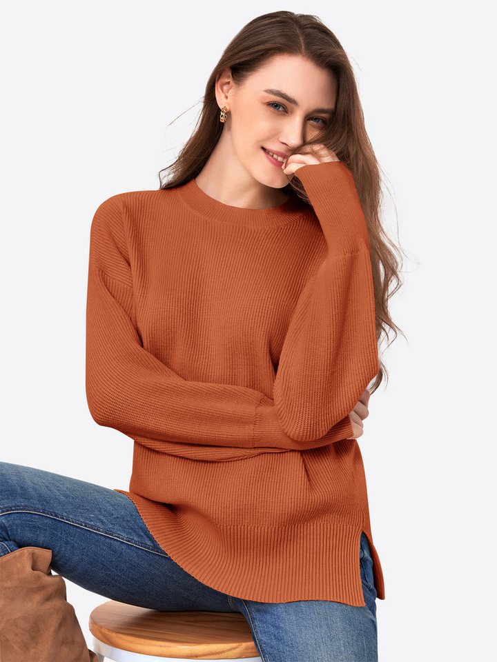 Imily Bela Sweater Damen Oversize-Pullover aus Rippstrick (Packung, 1-tlg., 1per-Pack) Rundhals,Rippenstrick,Seitenschlitze von Imily Bela
