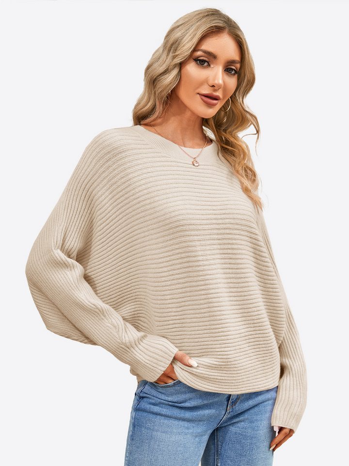 Imily Bela Sweater Damen Oversize Pullover aus Rippstrick mit Fledermausärmel (Packung, 1-tlg., 1per-Pack) Rundhals von Imily Bela