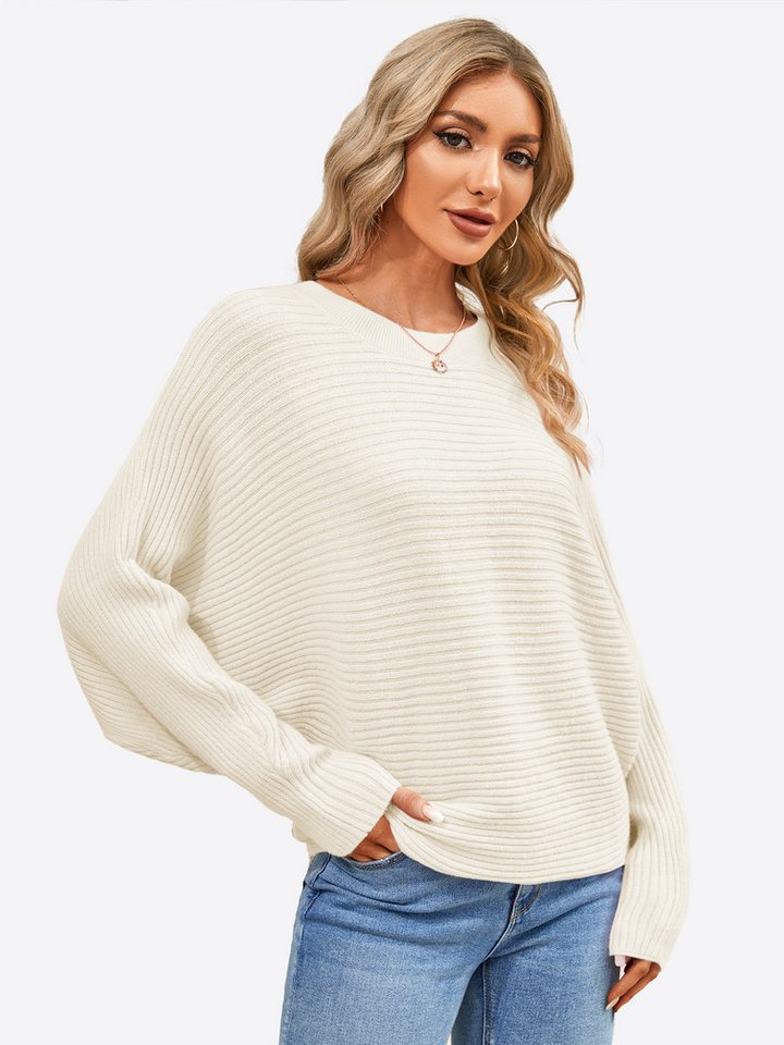 Imily Bela Sweater Damen Oversize Pullover aus Rippstrick mit Fledermausärmel (Packung, 1-tlg., 1per-Pack) Rundhals von Imily Bela