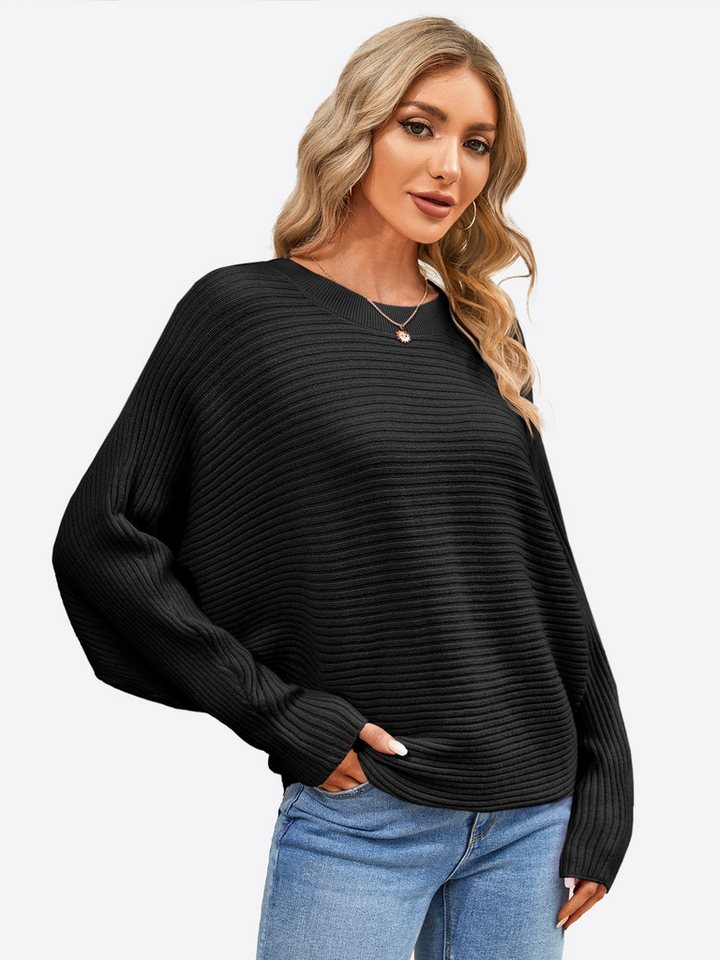 Imily Bela Sweater Damen Oversize Pullover aus Rippstrick mit Fledermausärmel (Packung, 1-tlg., 1per-Pack) Rundhals von Imily Bela