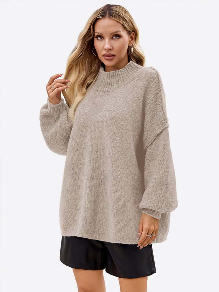 Imily Bela Sweater Damen Oversize Pullover aus geripptem Strick mit Stehkragen (Packung, 1-tlg., 1per-Pack) Fledermausärmel von Imily Bela