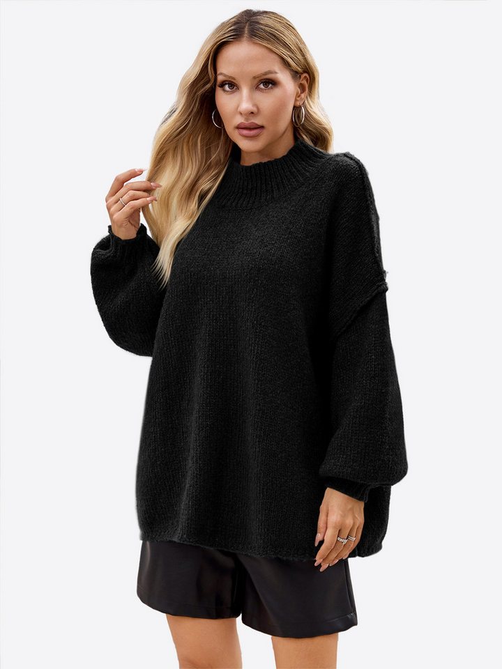 Imily Bela Sweater Damen Oversize Pullover aus geripptem Strick mit Stehkragen (Packung, 1-tlg., 1per-Pack) Fledermausärmel von Imily Bela