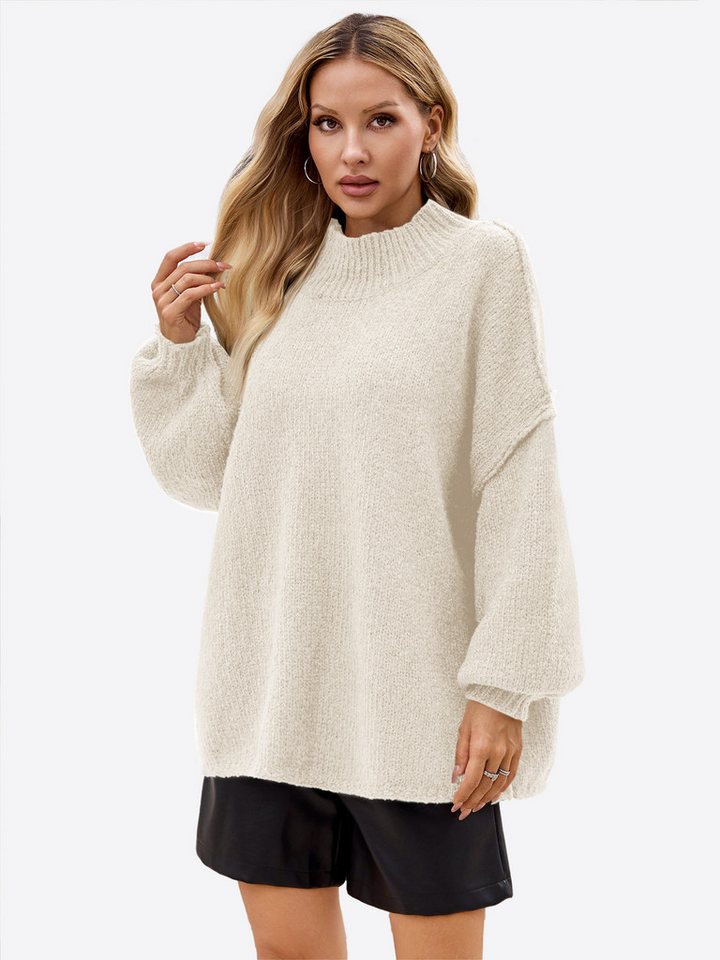 Imily Bela Sweater Damen Oversize Pullover aus geripptem Strick mit Stehkragen (Packung, 1-tlg., 1per-Pack) Fledermausärmel von Imily Bela