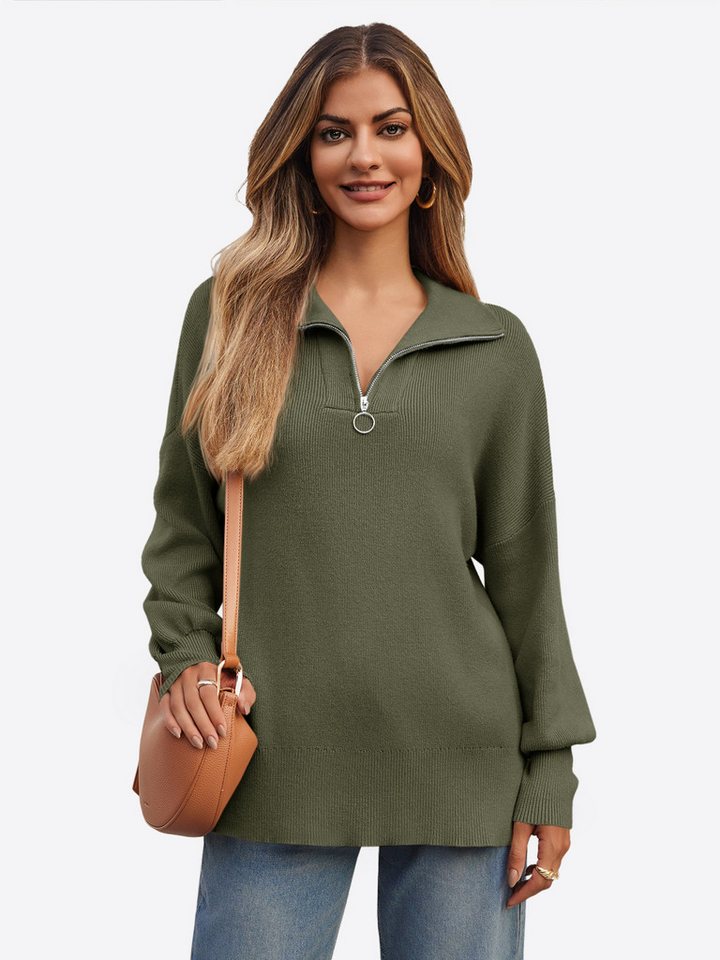 Imily Bela Sweater Damen Oversize-Pullover mit 1/4-Reißverschluss (Packung, 1-tlg., 1per-Pack) Rippenstrick von Imily Bela