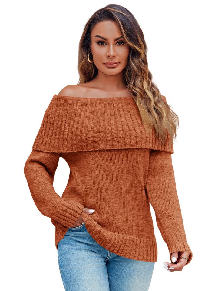 Imily Bela Sweater Damen Oversize Pullover mit schulterfreiem Schnitt (Packung, 1-tlg., 1per-Pack) Rippenstrick von Imily Bela