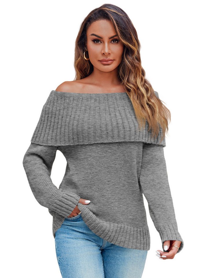 Imily Bela Sweater Damen Oversize Pullover mit schulterfreiem Schnitt (Packung, 1-tlg., 1per-Pack) Rippenstrick von Imily Bela