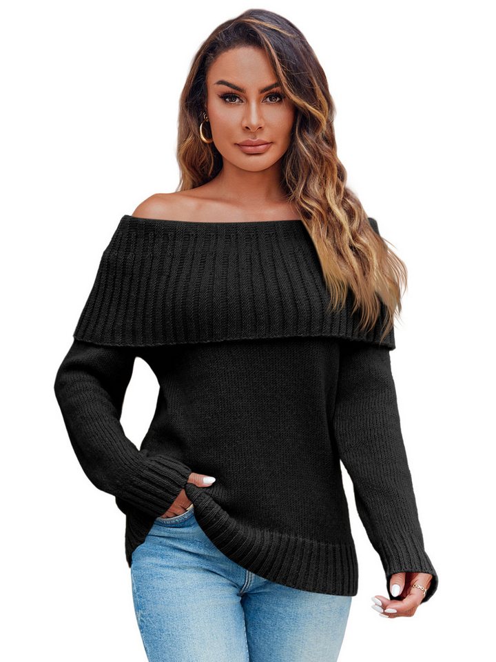Imily Bela Sweater Damen Oversize Pullover mit schulterfreiem Schnitt (Packung, 1-tlg., 1per-Pack) Rippenstrick von Imily Bela