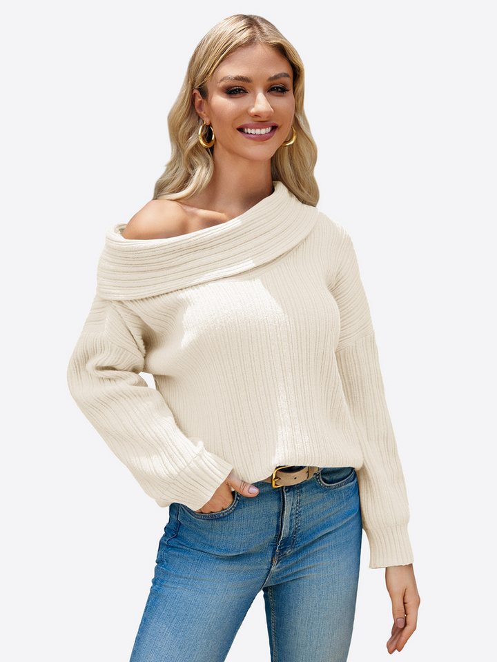 Imily Bela Sweater Damen Oversize-pullover mit schulterfreiem Ausschnitt (Packung, 1-tlg., 1per-Pack) Rippstrick,Fledermausärmel von Imily Bela