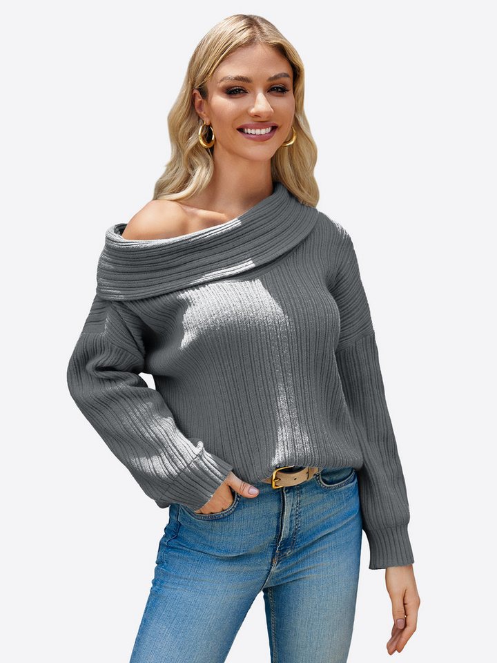 Imily Bela Sweater Damen Oversize-pullover mit schulterfreiem Ausschnitt (Packung, 1-tlg., 1per-Pack) Rippstrick,Fledermausärmel von Imily Bela