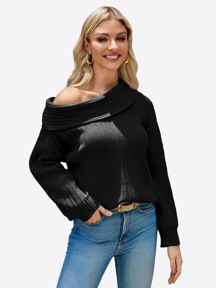 Imily Bela Sweater Damen Oversize-pullover mit schulterfreiem Ausschnitt (Packung, 1-tlg., 1per-Pack) Rippstrick,Fledermausärmel von Imily Bela