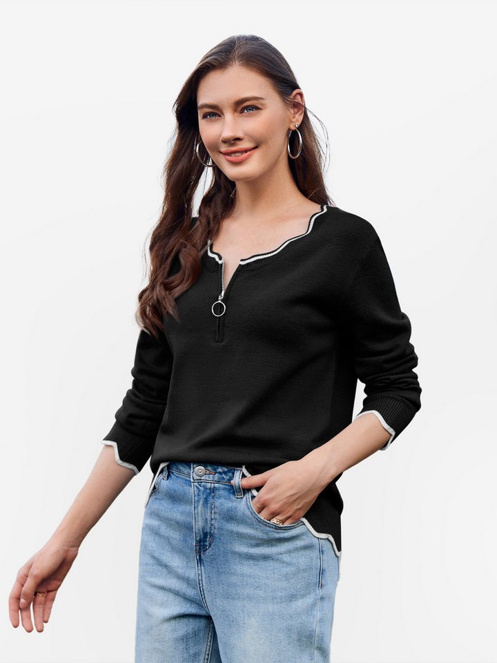 Imily Bela Sweater Damen Pullover mit V-Ausschnitt und 1/4-Reißverschluss (Packung, 1-tlg., 1per-Pack) Gestrickt von Imily Bela