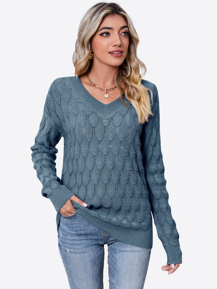 Imily Bela Sweater Damen Pullover mit V-Ausschnitt und langen Ärmeln (Packung, 1-tlg., 1 Per-pack) Volltonfarbe von Imily Bela