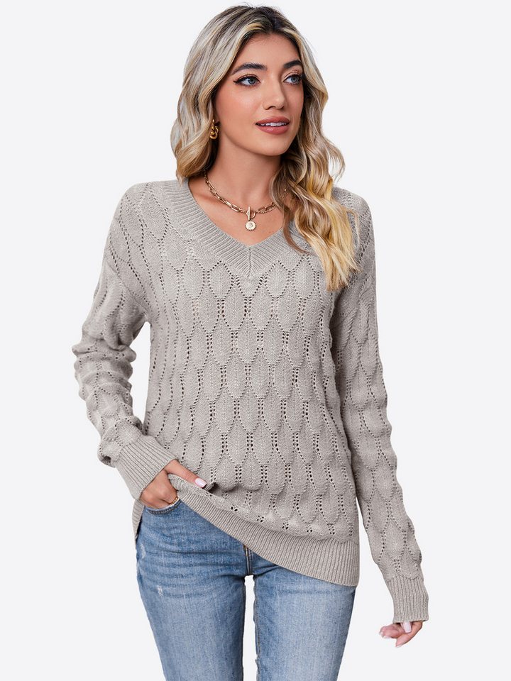Imily Bela Sweater Damen Pullover mit V-Ausschnitt und langen Ärmeln (Packung, 1-tlg., 1 Per-pack) Volltonfarbe von Imily Bela